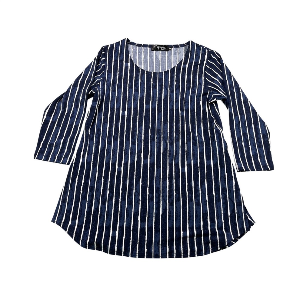 Sympli Made in Canada Size 2 Navy White Striped Long Sleeve Tunic Top